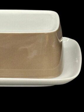 Vintage 1970's Sango "Aquarius" Brown White 2pc Butter Dish